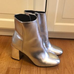 Silver Chunky Heel Booties
